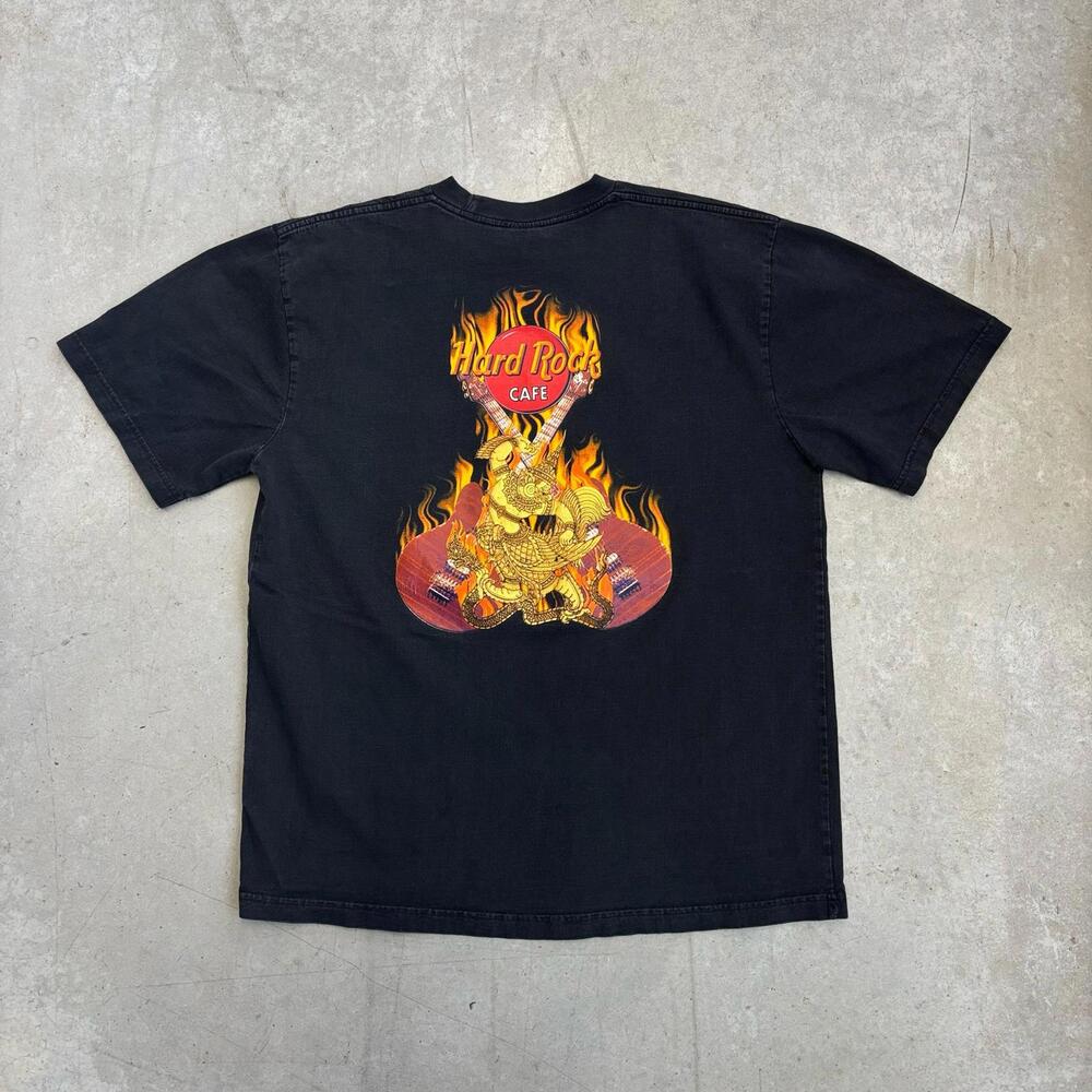 Vintage 90s Hard Rock Cafe Bangkok Flaming Graphic T-Shirt Extra Large Black